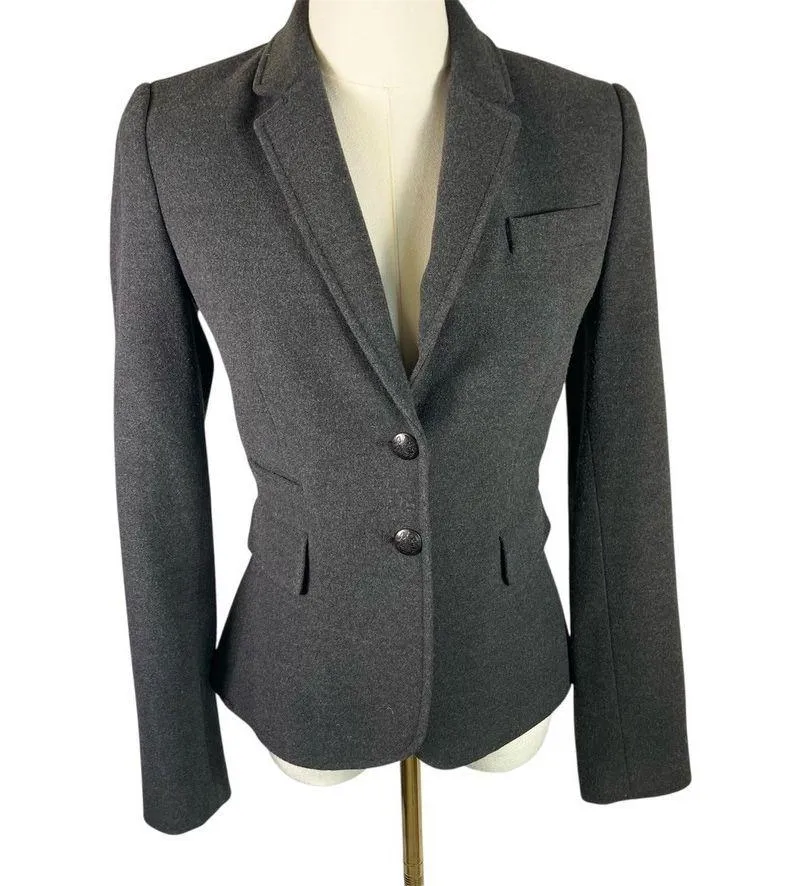 Cremieux Gray Wool Blend Blazer Jacket Women's 0 Business Career Tailored Fitted