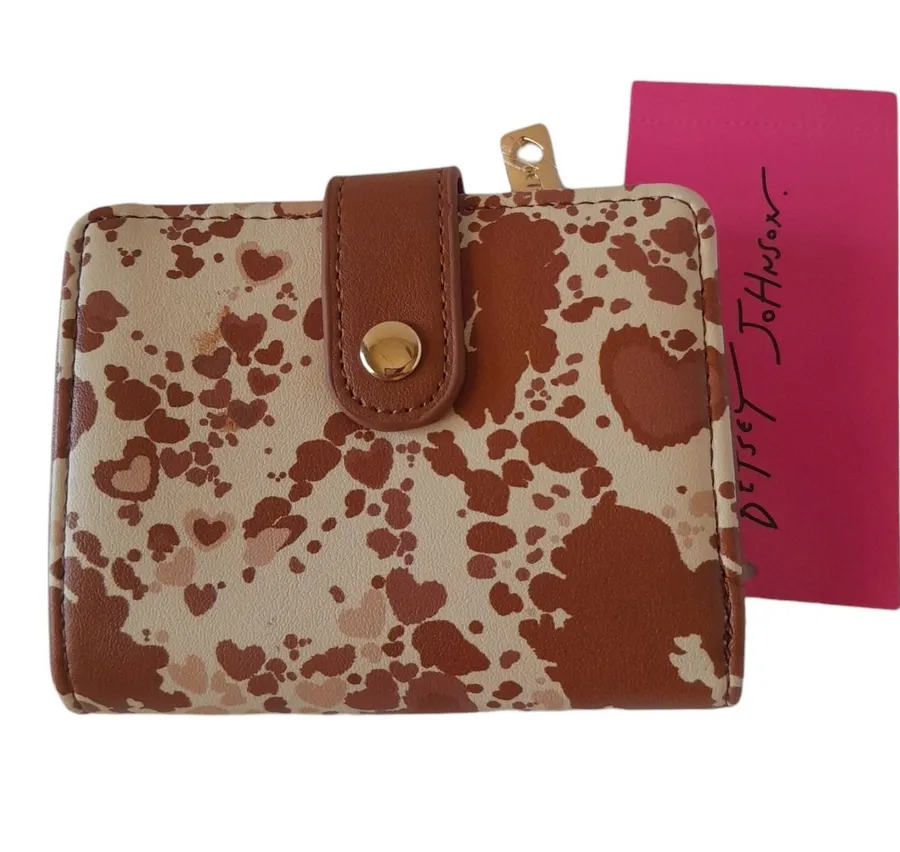 Betsey Johnson Brown Heart Cow Print Mini Wallet