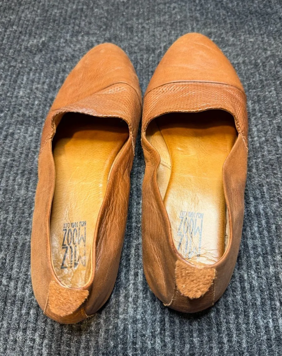 Miz Mooz Cognac Leather Pointed-Toe Slip-On Flats