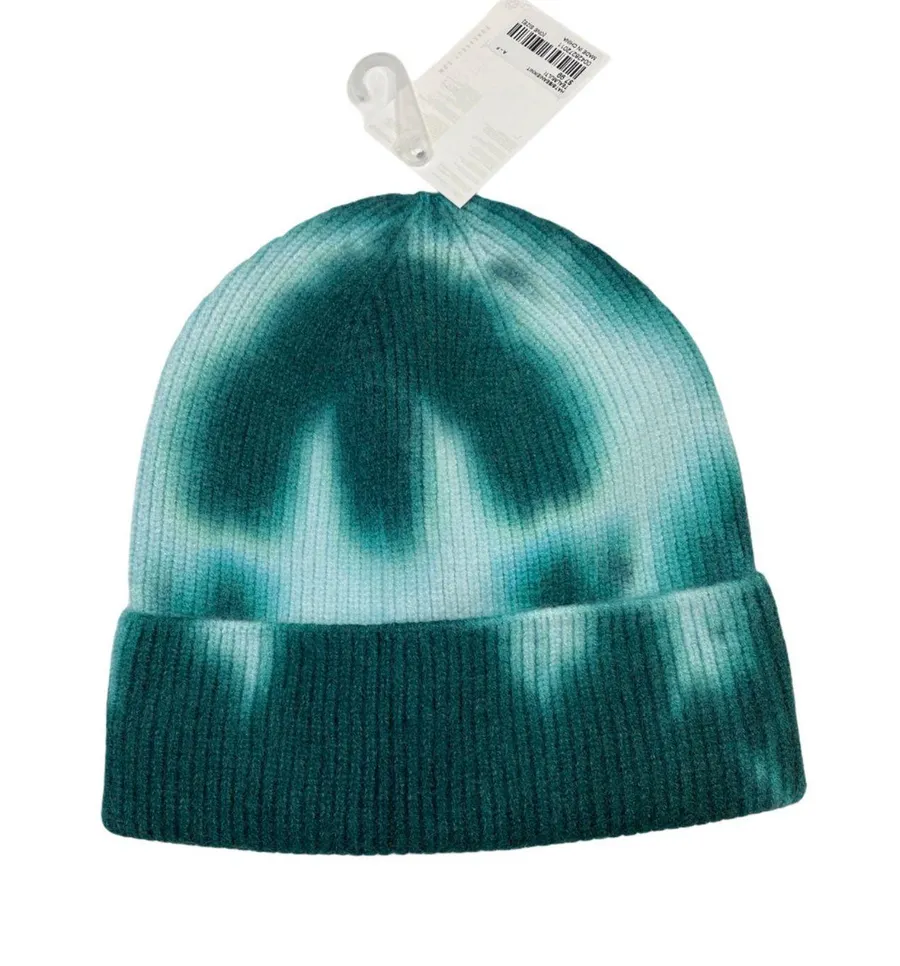 Green White Ribbed Tie Dye Beanie Hat