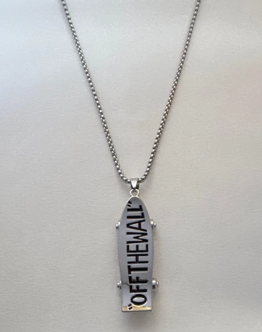 Skateboard Pendant Necklace for Men Women,Streetwear Punk Hip Hop Unisex Style Silver