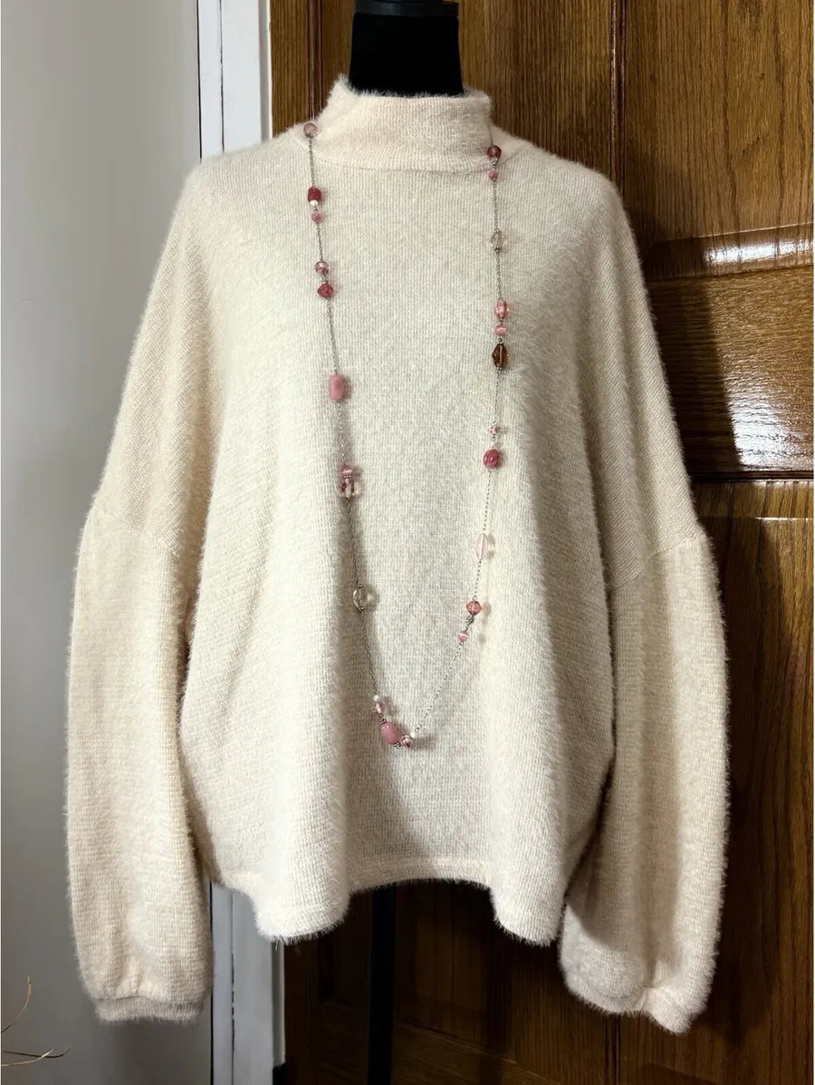 Sanctuary 2X Cream Fuzzy Mock Neck Oversized Sweater