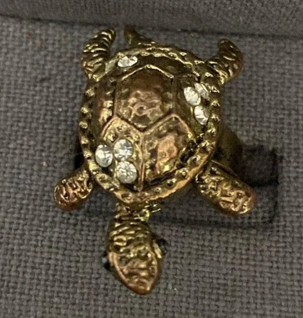 Vintage Bronze Turtle with Rhinestones Expansion Ring