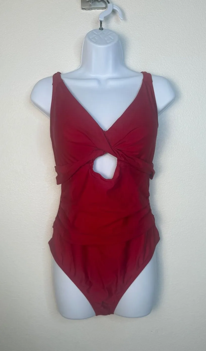 Cupshe Red Twist Front Keyhole Ruched One Piece Swimsuit 1X DGA12E5A017EE