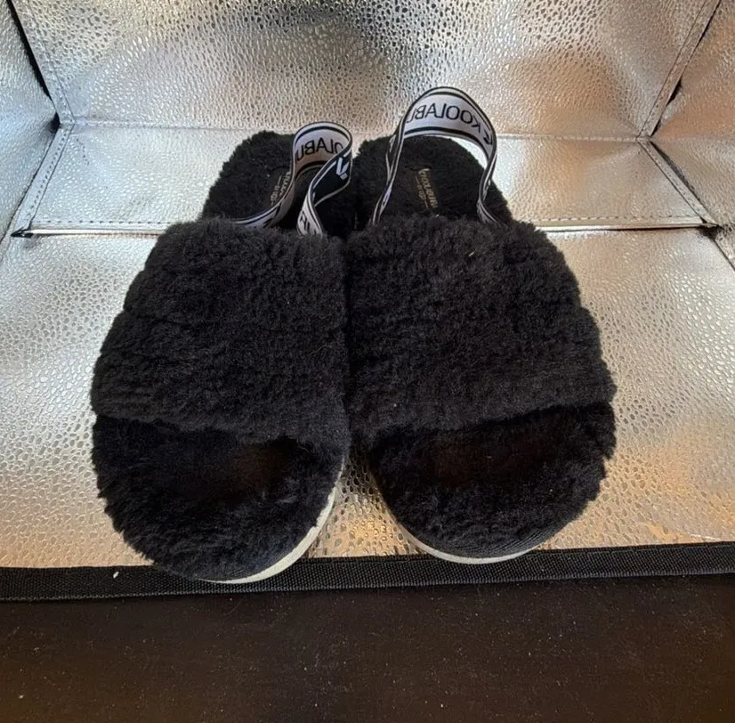 Koolaburra by UGG Fuzz'n II Black Faux-Fur Slingback Sandals