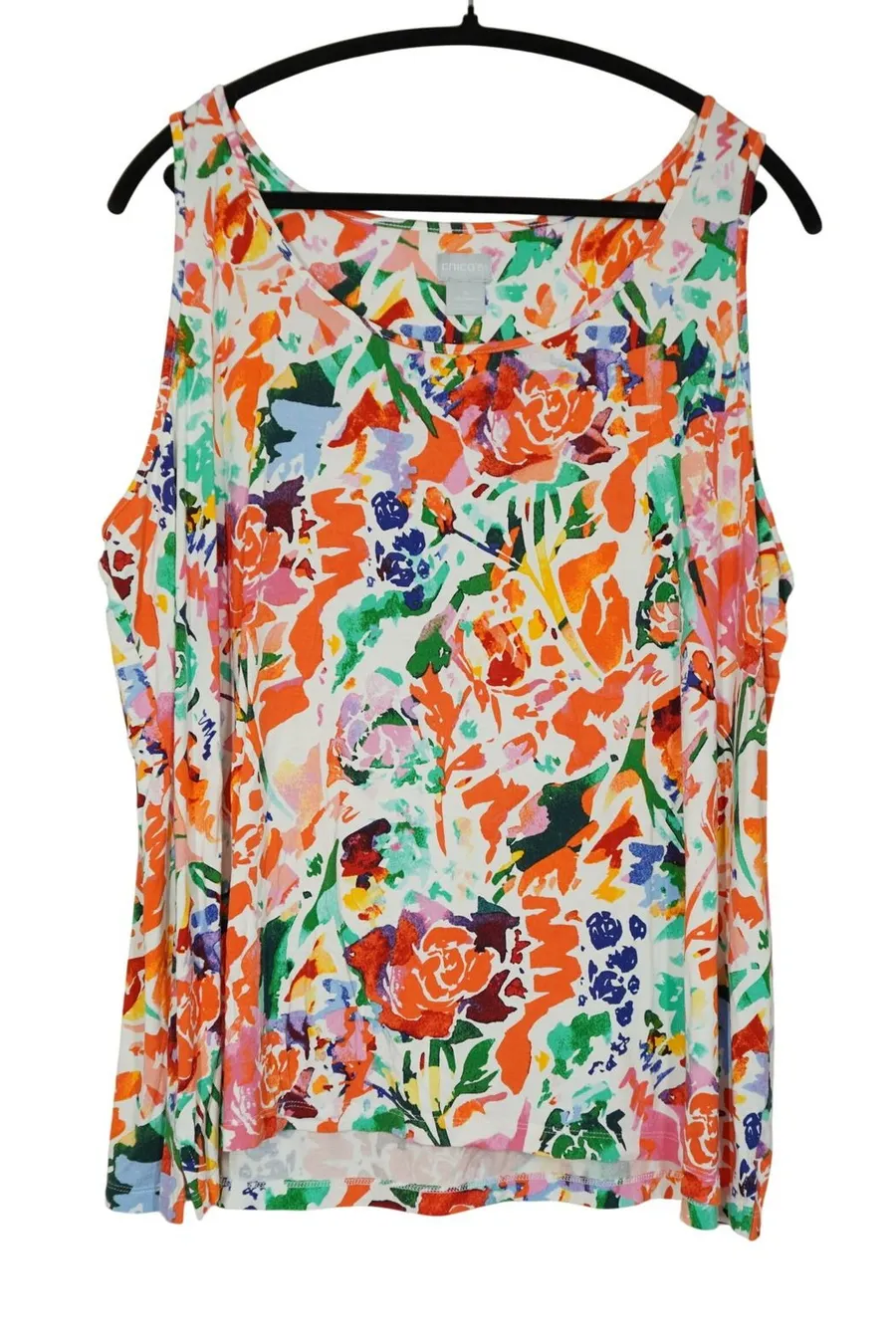 Chico's Size XXL Floral Tank Top Sleeveless Scoop Neck Abstract Print Multi