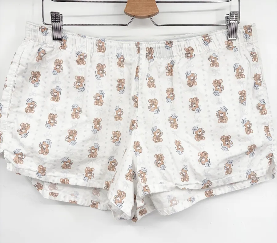 Hollister Womens Graduation Teddy Bear Bow Print Preppy Sleep Lounge Shorts L