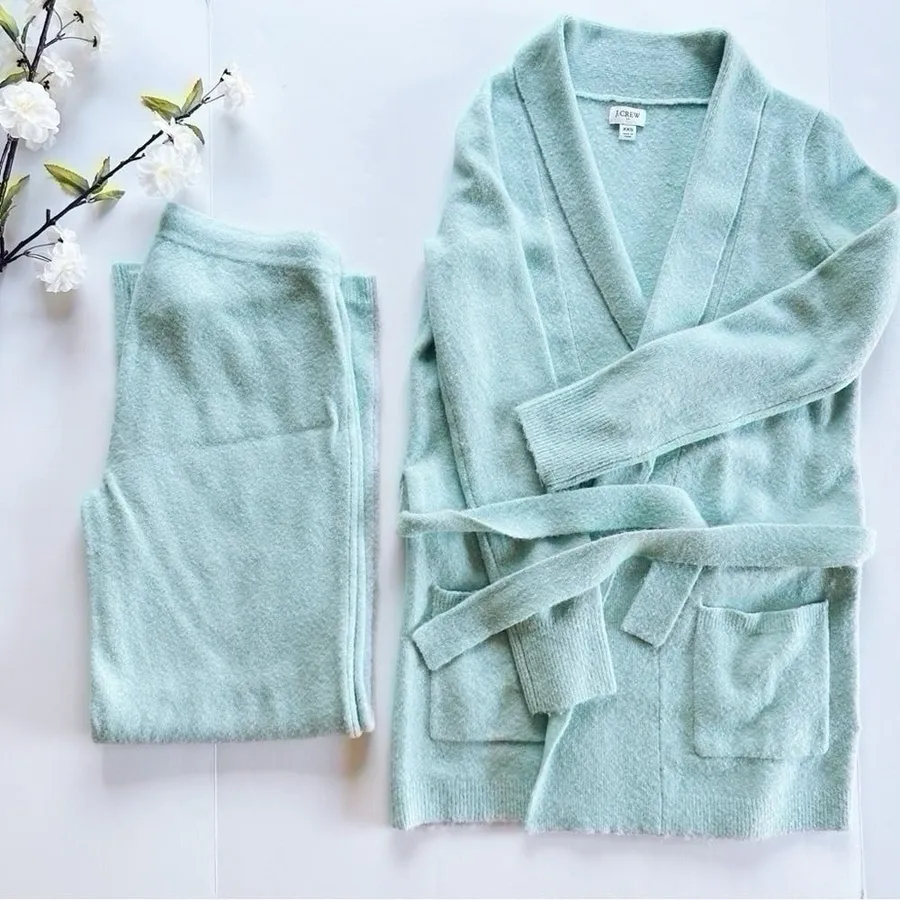 J.Crew Factory Wrap Cardigan Sweater Top & Pants Set Extra Soft Yarn Wintergreen