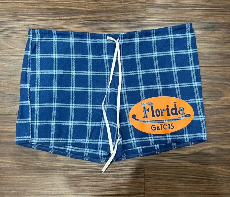 Florida Gators Womens Blue Plaid Pajama Lounge Shorts Size S Cotton Drawstring