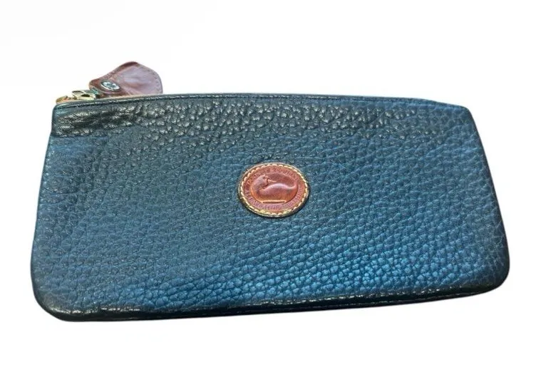 Dooney & Bourke Vintage Navy Ink Zip Pebbled Pouch Coin Cards Purse Case Wallet