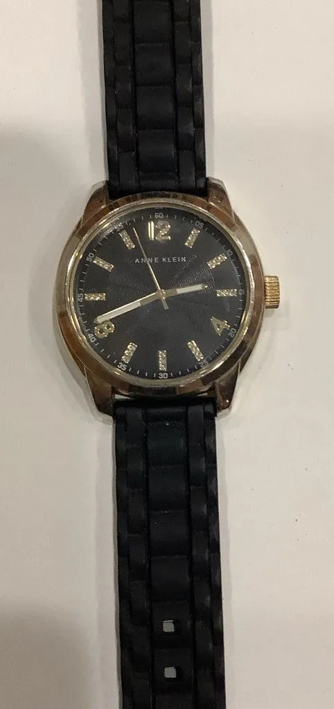 Anne Klein AK12120 Gold Bezel With Black Rubber Wristwatch. Preloved.