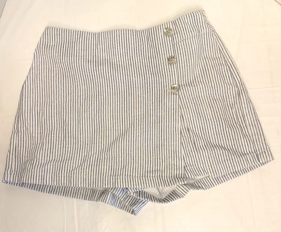 Zara Navy & White Striped Skort Button Front Sz S