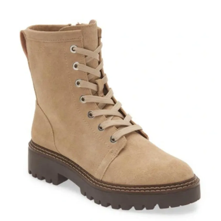 NEW NORDSTROM Moonie Water Resistant Leather Combat Boot In Beige Sand