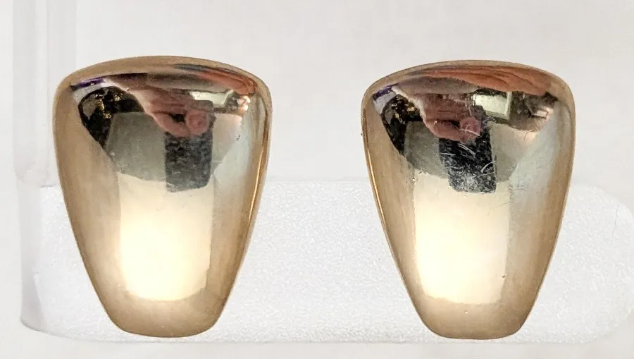 Vintage Clip On Earrings Slightly Curved Stylish Gold Tone Large Chunky