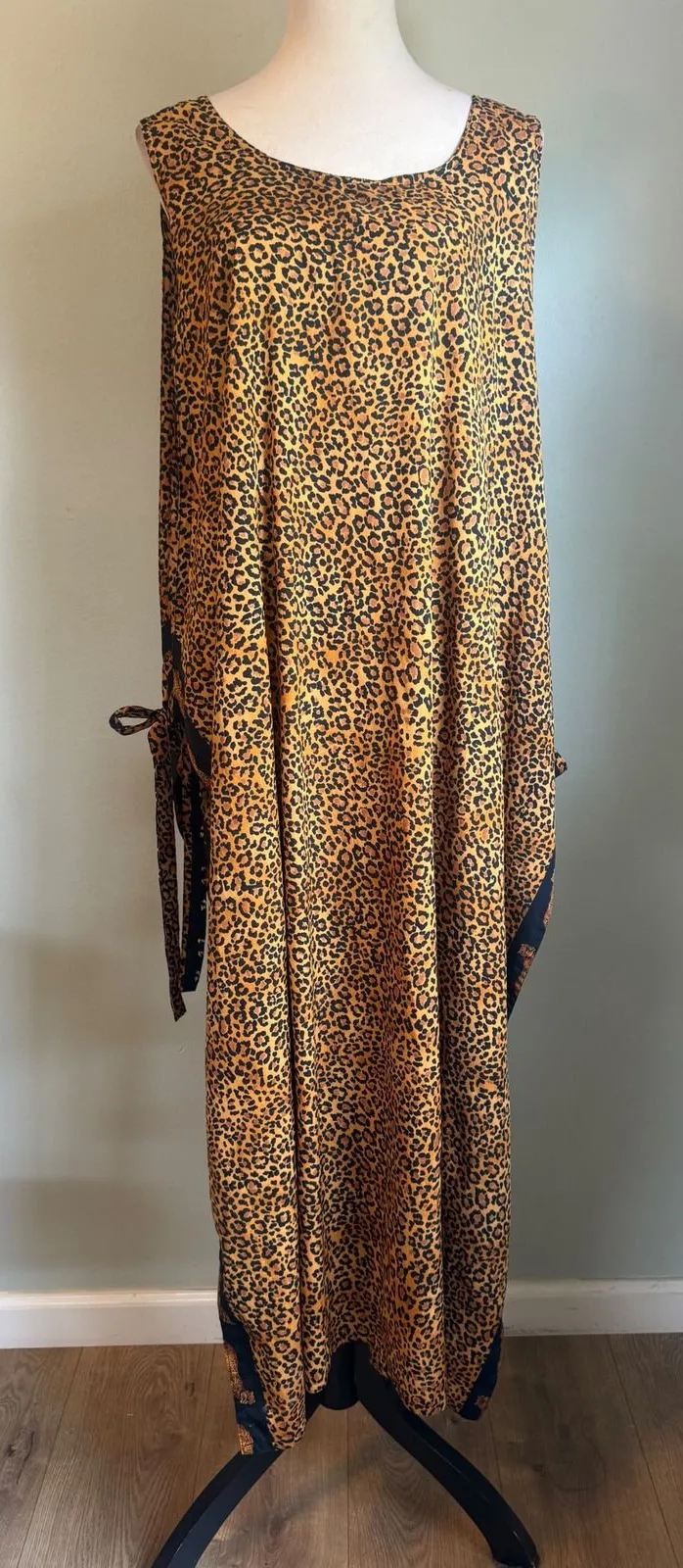 Rima Leopard cheetah Beach Cover Up Dress Open Side Tie Maxi Animal Brown boho y Size none