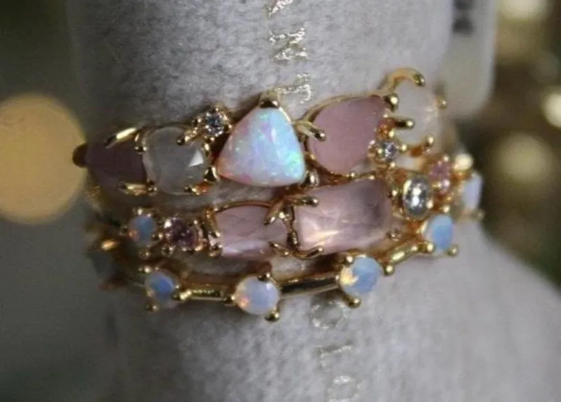 Anthropologie October Birthstone Opal Stacking Ring Set Size 5