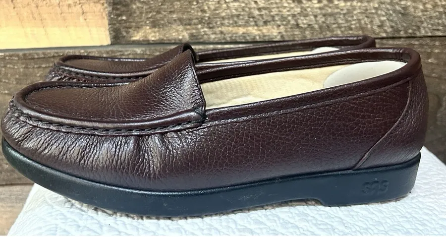 Sas Tripad Comfort Womens Brown Pebbled Leather Loafers Slip On Shoes 7.5 W W