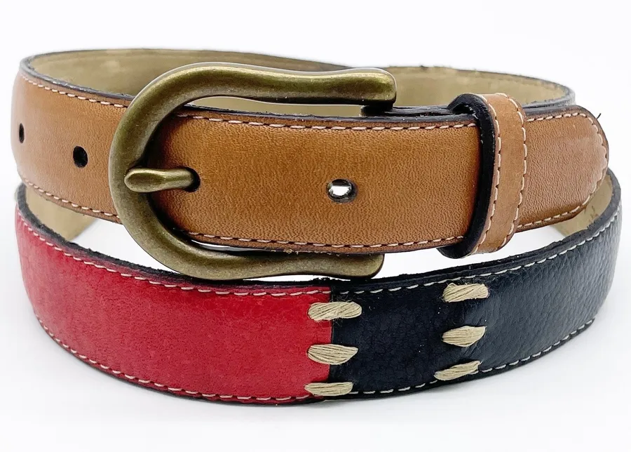 Dockers Womens M Colorblock Belt Western Brown Red Black Leather Brass