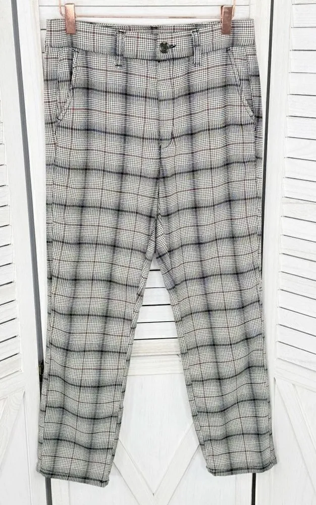 American Eagle Outfitters Plaid Flannel Super High Rise Skinny Trousers Beige 4