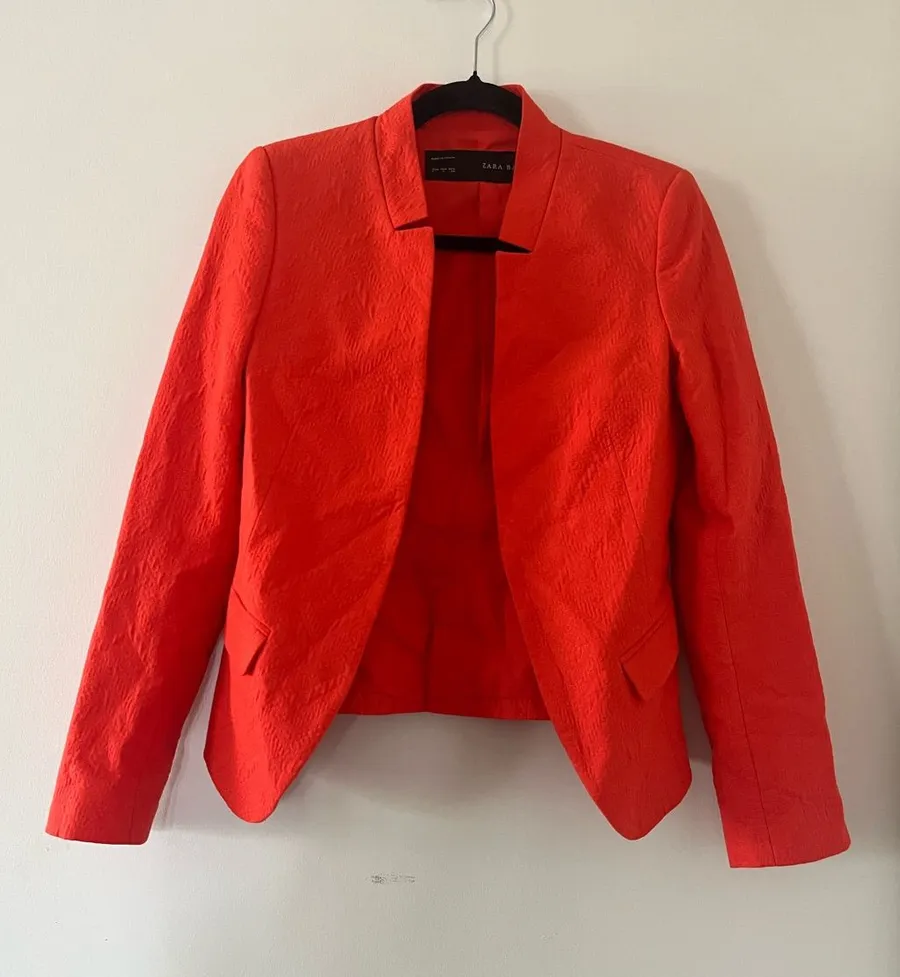 Zara Orange Open Front Blazer Small Dopamine Dressing Office Business Casual