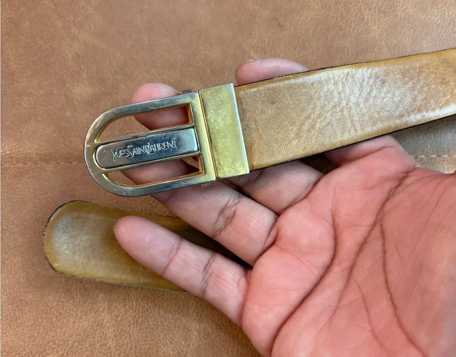 Vintage Yves Saint Laurent two tone buckle reversible belt Gold