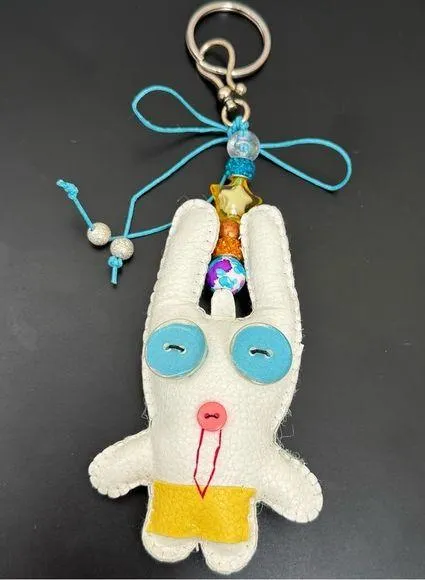 Adorable White Animal Plush Cushion Beaded FOB Bag Charm