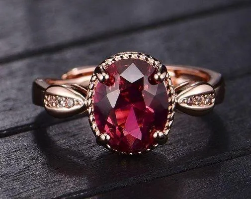 14K Rose Gold Plated Adjustable Birthstone Red Crystal Ruby Ring for Women