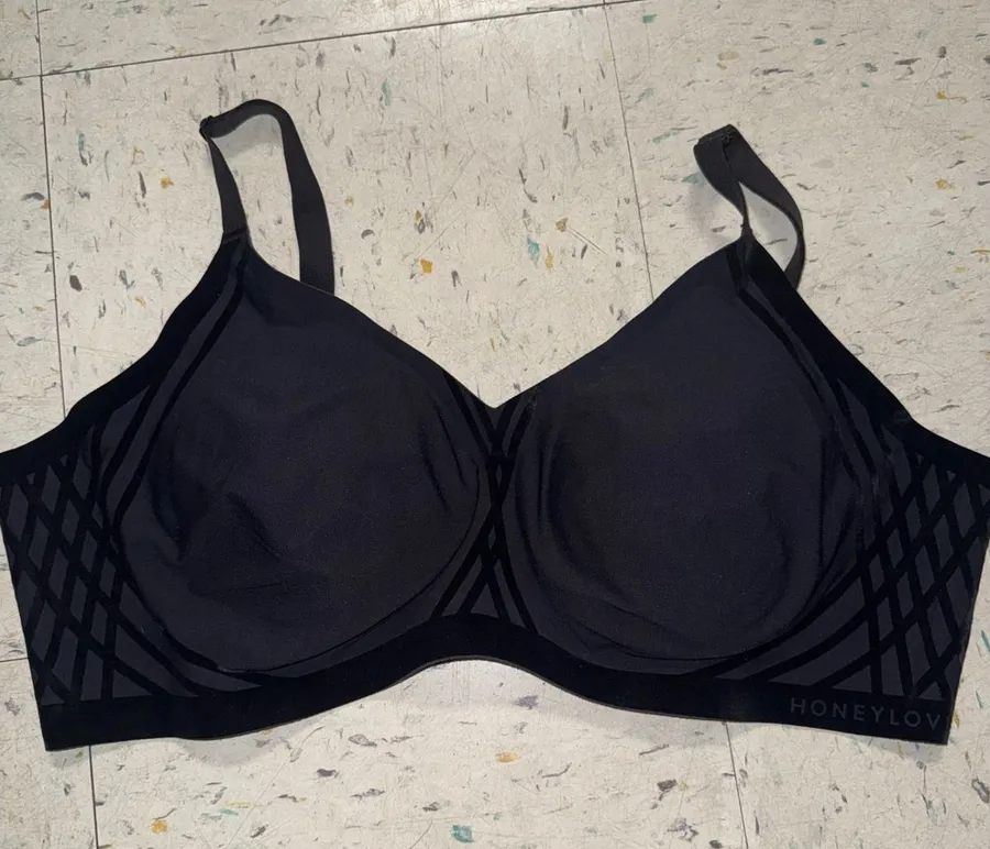 Honeylove Crossover Bra Black Wireless Seamless Support Plus Size 3X HL