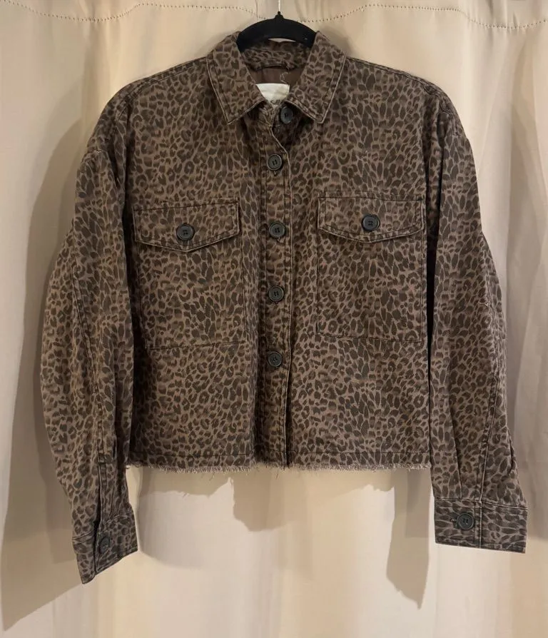 Miss Selfie Leopard Print Cropped Utility Jacket