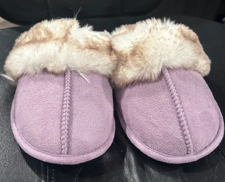 Jessica Simpson Lavender Faux-Fur Cuff Slip-On Slippers