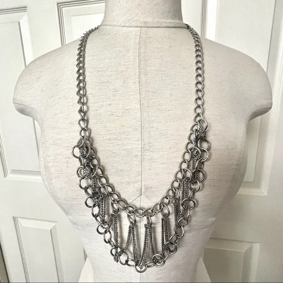 Long silver chain statement necklace