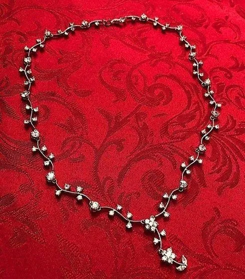 Crystal Floral Vine Necklace Bridal Wedding Silver Tone