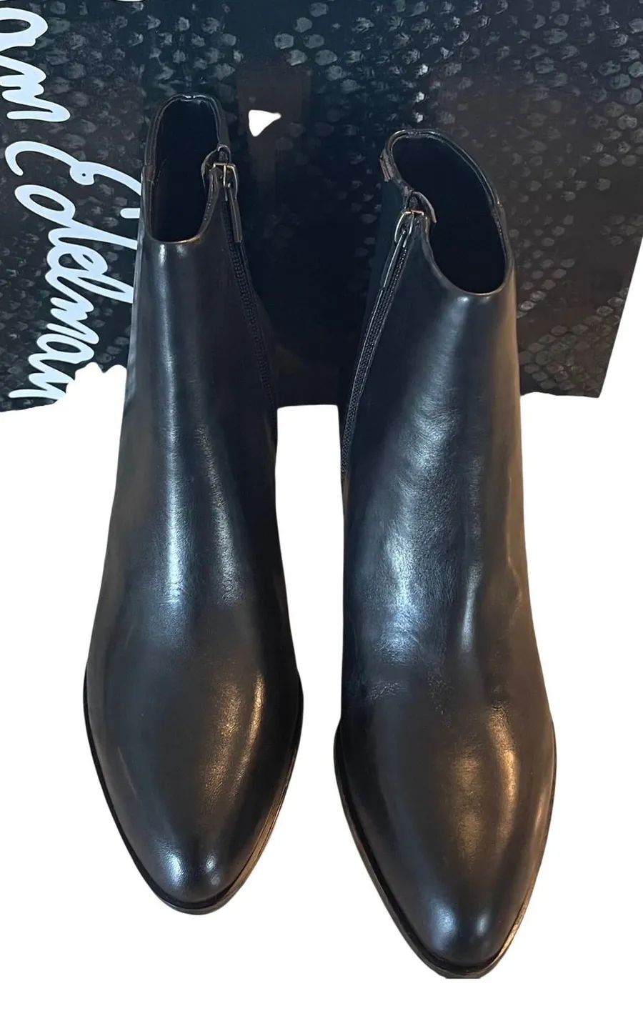 Sam Edelman Joey Ankle Boots Women 9 Black Leather Minimalist Block Heel Bootie