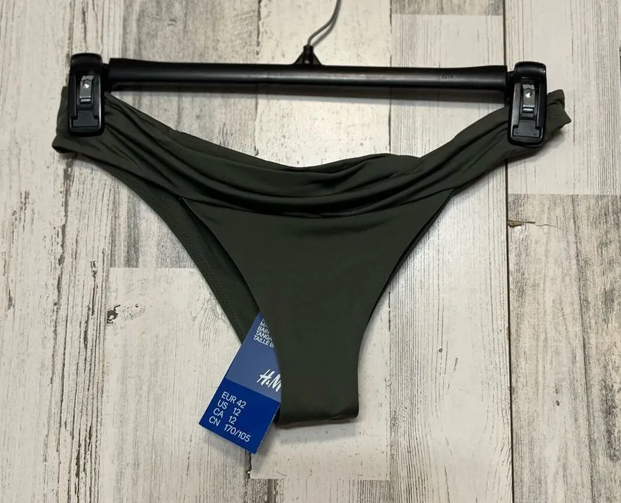 H&M Olive Green Bikini Bottom Medium Low Rise Tanga Minimal Swim Bottom
