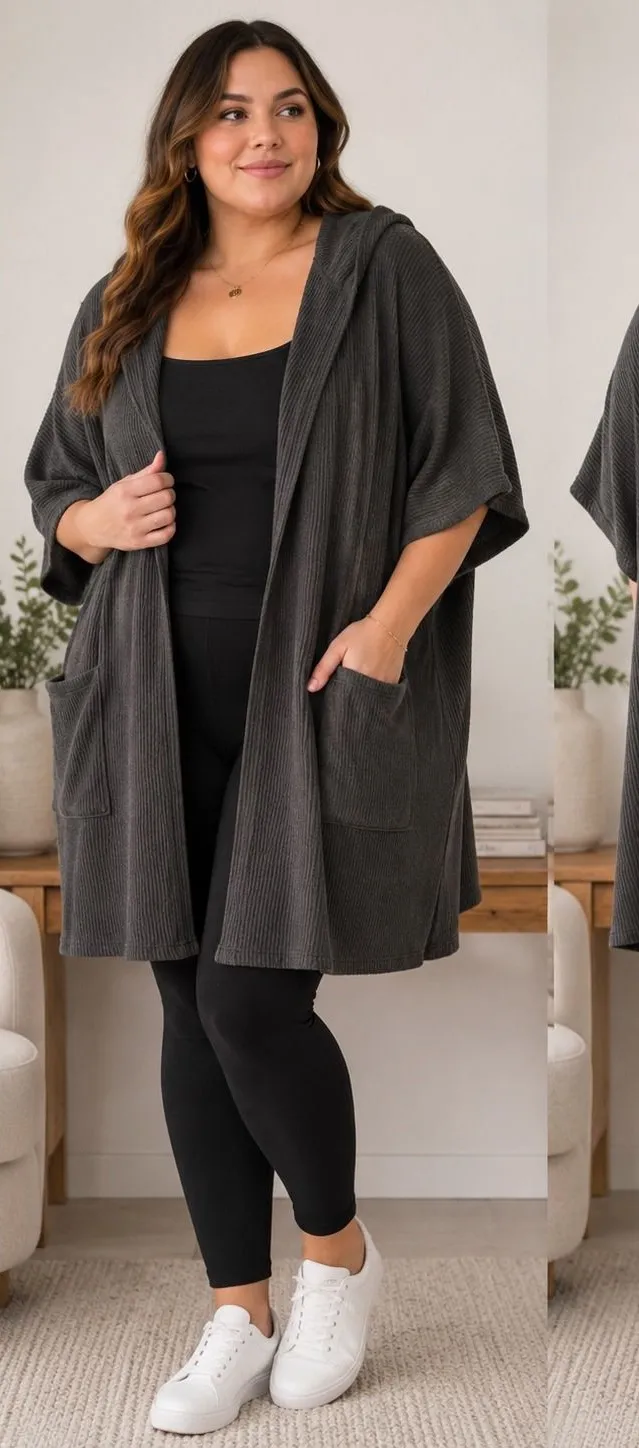 Aerie Hooded Fleece Cape Poncho Sweater Oversized Smoked Grey Womens L/XL