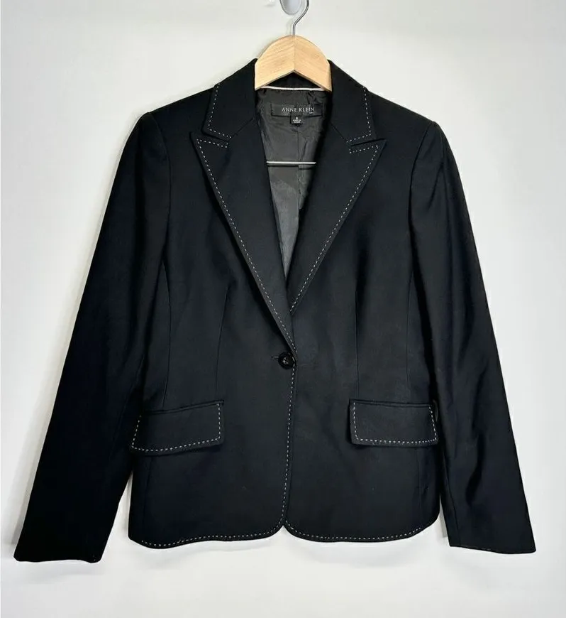 Anne Klein Suit Jacket Womens Size 6 Formal Black One Button