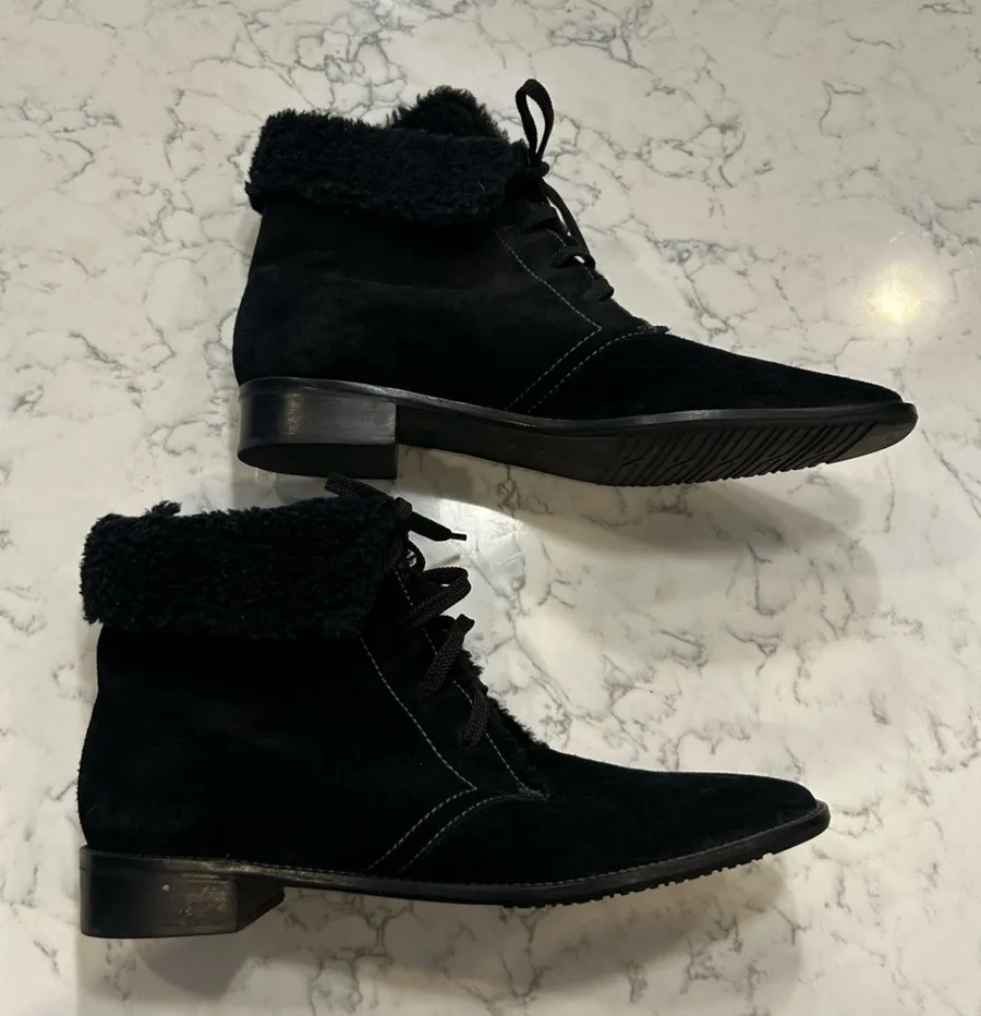 Talbots Black Suede Fold Over Low Heeled Ankle Boots Booties Size 10