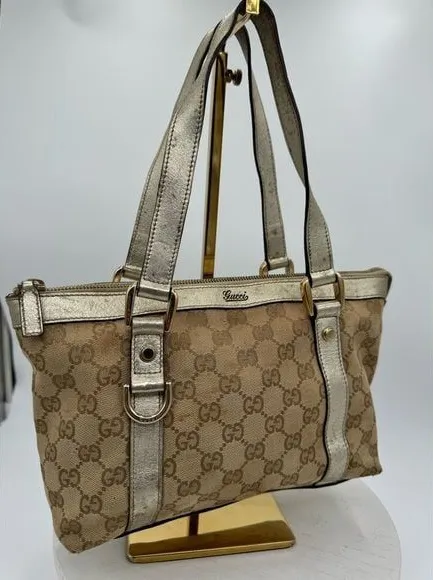 GUCCI Silver Trim Canvas Tote Bag