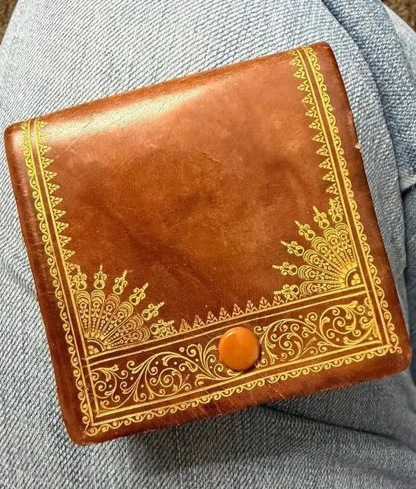 Vintage Gilt Tooled Leather Case c. 1951 Celluloid Snap Brown