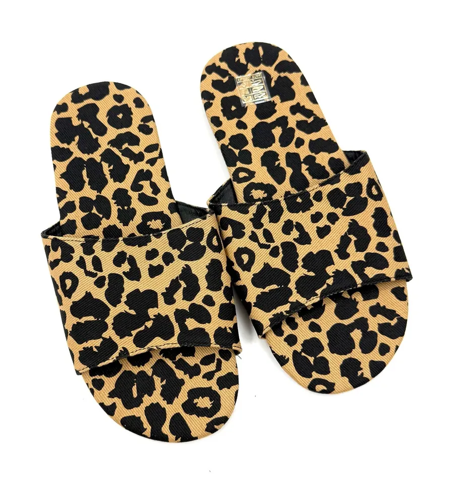 Animal Print Slipper Leopard Flip Flops Slip On Shoes Flat Sandals Summer Sandal Yellow Size 5.5