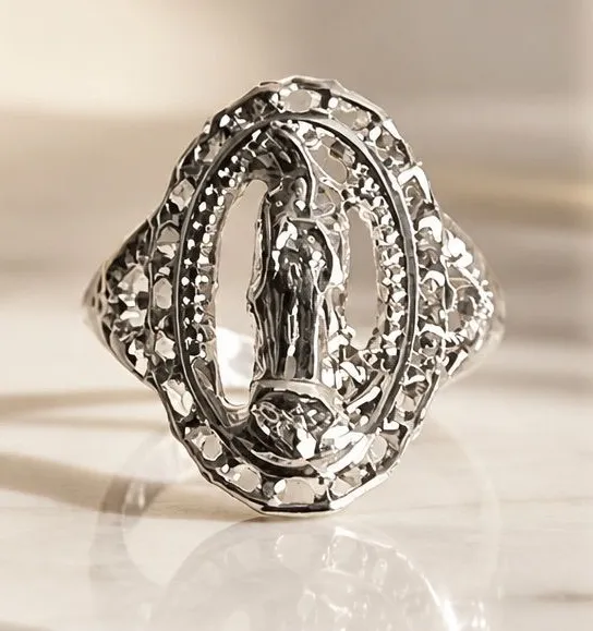 Vintage Design Stainless Steel Silver Virgin Mary Design Ring Size 6 NWT