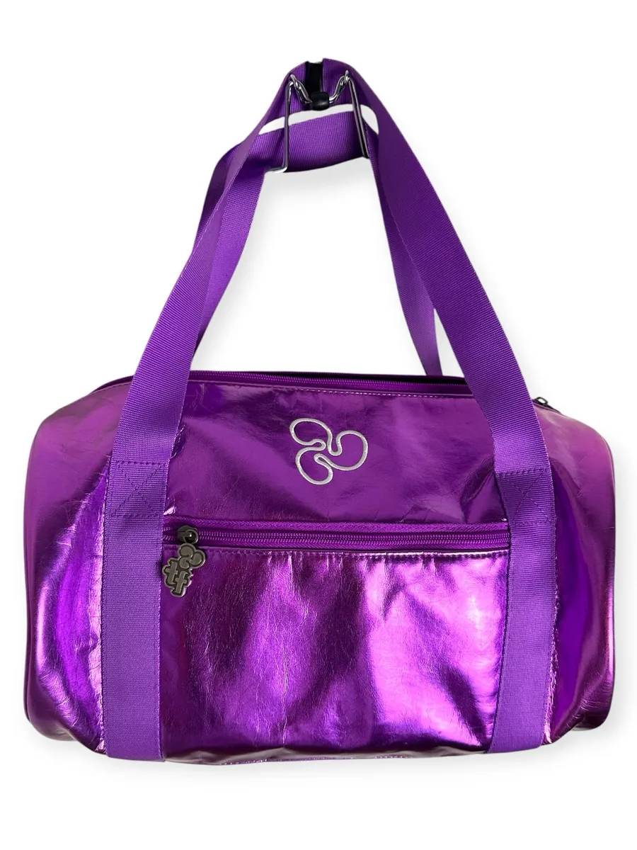 Triple Flip Metallic Purple Cylinder Duffel Tote Bag women girls Medium 13" 8.5"