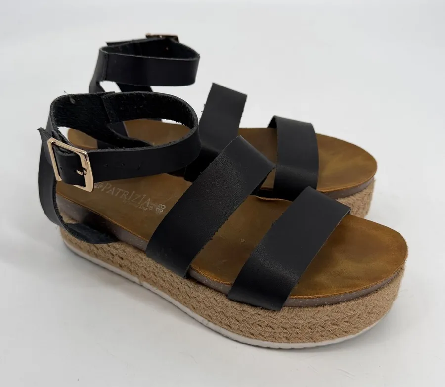 Patrizia by Spring Step Black Faux Leather Espadrille Platform Sandals Womens 38 Size 7.5