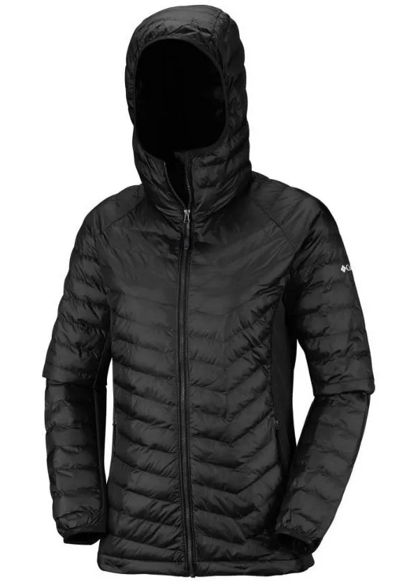 Columbia S Powder Pass Hybrid Black Hooded Full Zip Puffer Jacket Vented Sport