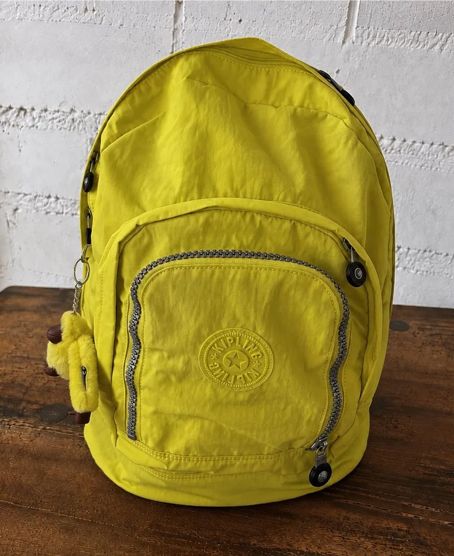 Kipling Seoul 15” Laptop Backpack Citron Yellow Monkey Keychain