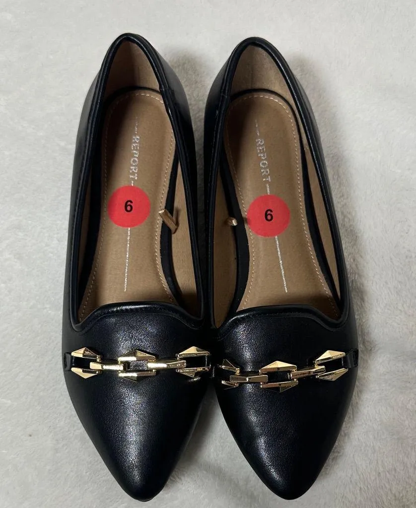 Report Black Loafers with Gold Chain Detail Size 6