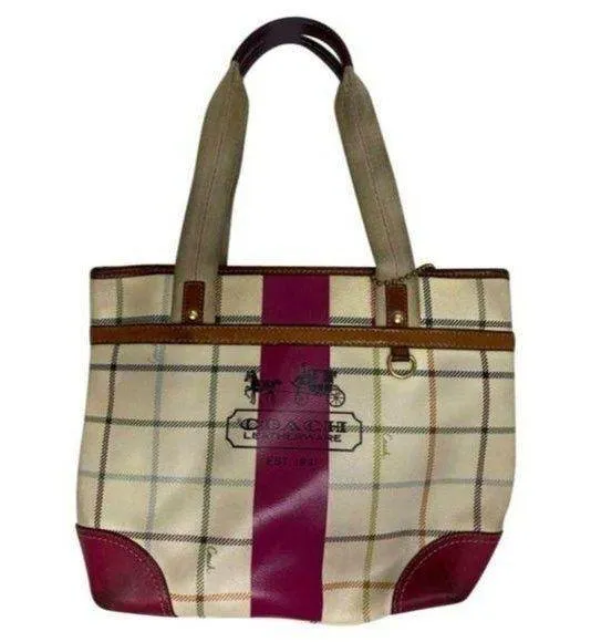 Coach Cream Red Coated Canvas Signature Handbag