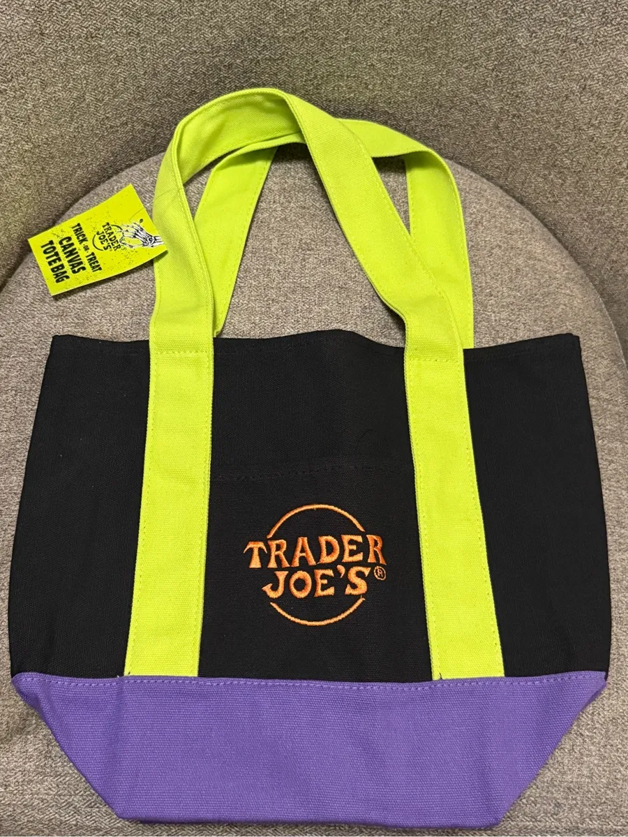 Trader Joe's Black Multi Mini Canvas Halloween Fall Trick or Treat Tote Bag