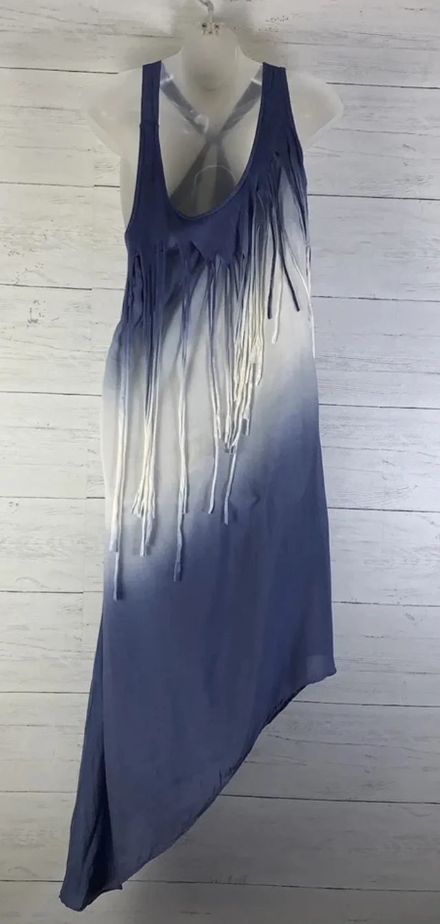 Leshop blue ombre fringe asymmetrical dress/cover up small