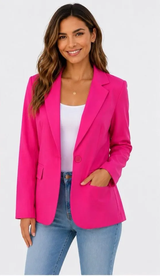 NEW Happily Grey Hot Pink Tailored Stretch Blazer Barbiecore Career Jacket